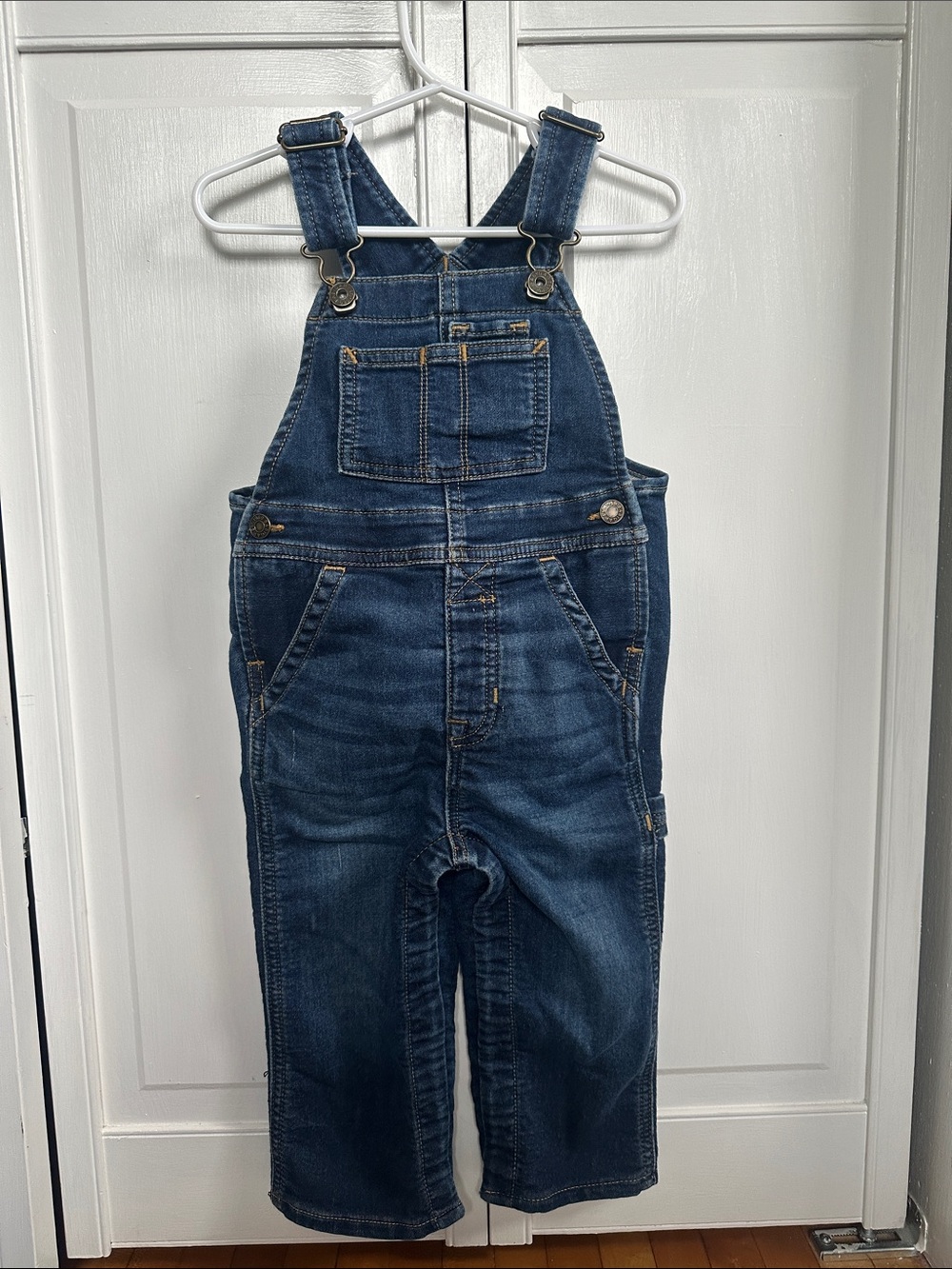 GAP Baby Denim Overalls in Dark Blue with Brass Hardware